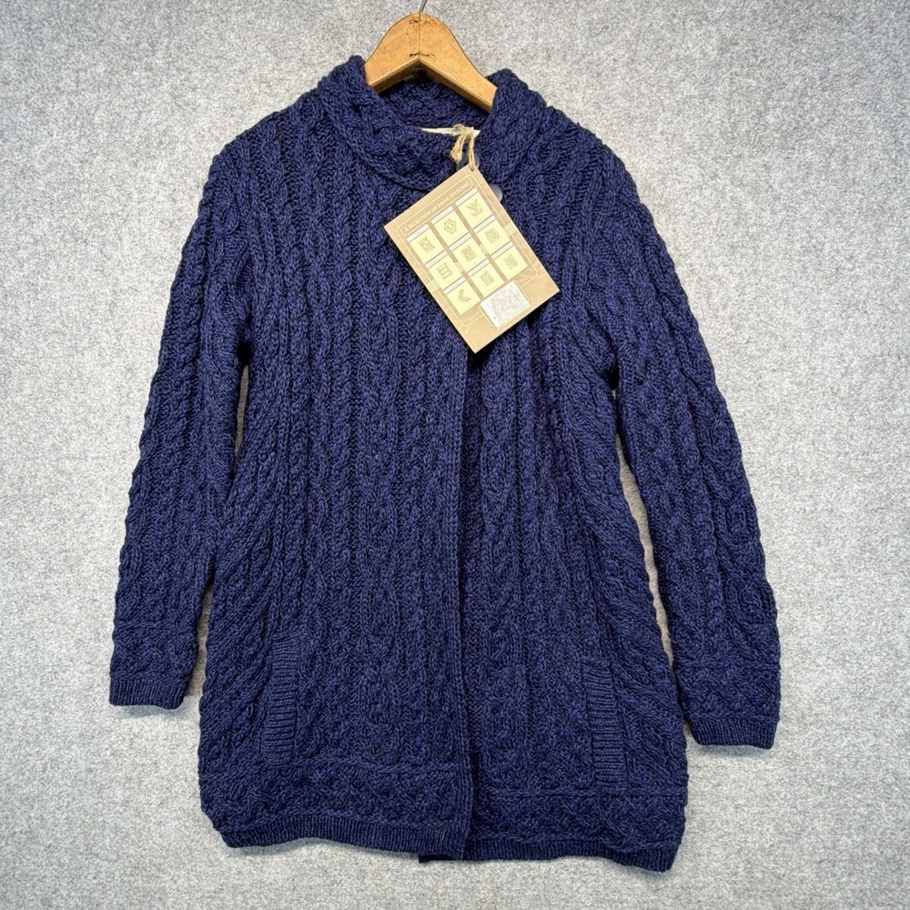 Aran Sweater Market Cable Knit Cardigan 100% Merino Wool Made In Ireland Size S - Picture 4 of 7